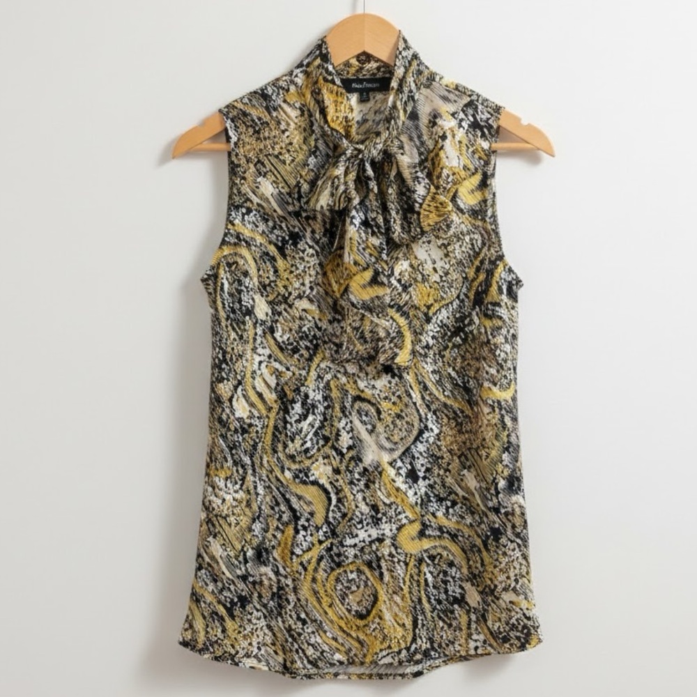 Evan Picone Yellow and Black Patterned Blouse - Size 6